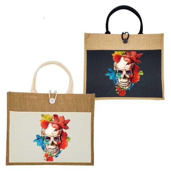 Custom Canvas Tote Bag, Large Size - Skulls Option #2 - Cream Tote or Black Tote - Picture 1 of 16